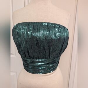 Vicolo Shimmering Strapless Teal Crop Top